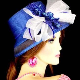 Royal Blue White Formal Wedding Bridal Hat, Formal Temple Church Hat, Custom Dress Hats, NYFashionHats Millinery For Women, Karan