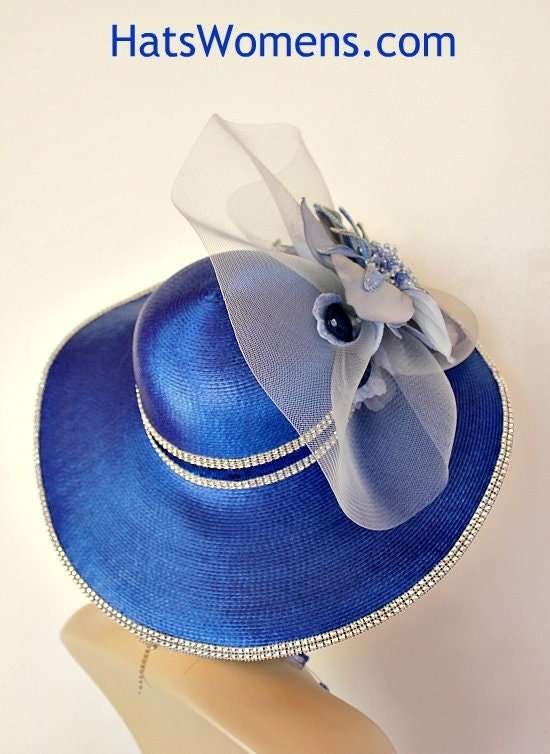 Royal Blue Hats For Women Couture Wedding Church Fashion Dress Hat Headpiece 76r - Image 2