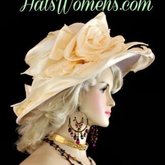 Women's Soft Ivory Beige Large Brim Satin Wedding Hat, Hats For Mother Of The Bride, Formal Church Hat, NYFashionHats Millinery, Bethany