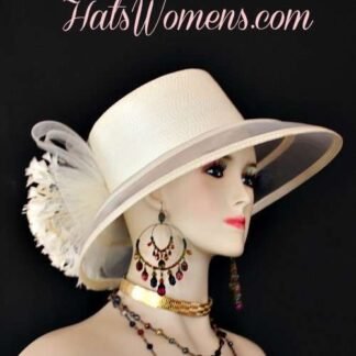 Ivory Formal Lampshade Wide Brim Special Occasion Wedding Hat, Races Bridal Dress Hats