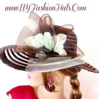 Brown Pistachio Mint Green Designer Hat With Roses, Ny Fashion Hats