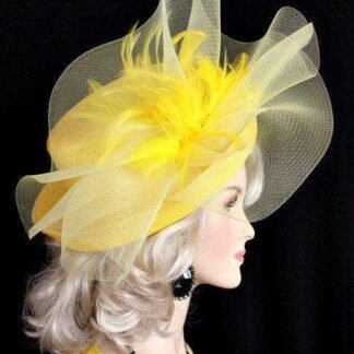 Women's Yellow Couture Designer Wedding Hat, Hats For Temple Church Formals, Straw Mother Of The Bride Hat, NYFashionHats Millinery Laura