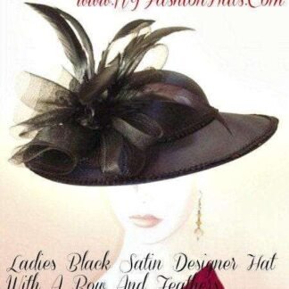 Women's Black Formal Designer Satin Dress Church Hat, Funerals Weddings Holidays 33wq