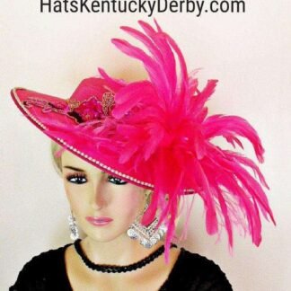 Haute Couture Hot Pink Satin Formal Wedding Bridal Hat, Vacation Cruise Wear Hats, NYFashionHats Millinery Apparel, Designer Hats, April