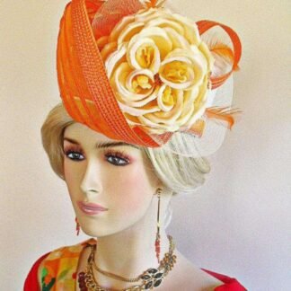 Premium Motf Ivory Soft Beige Orange Pillbox Wedding Church Formal Hat, Couture Designer Hats For Women, Motf Premium Statement Hat, Gia