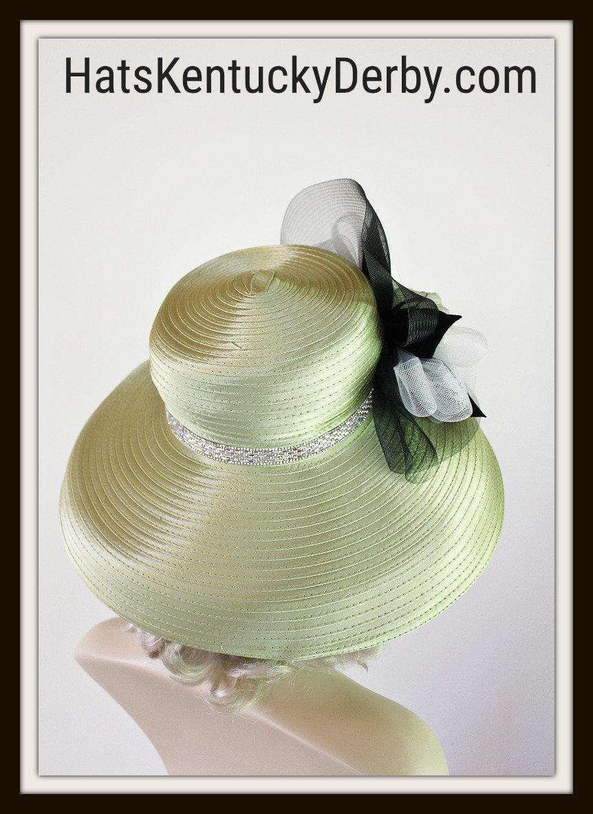 Haute Couture Winter Spring Luxury Hat, Olive Green Big Large Brim Satin Wedding Bridal Hat, White Black Formal Church Hat, NYFashionHats - Image 6