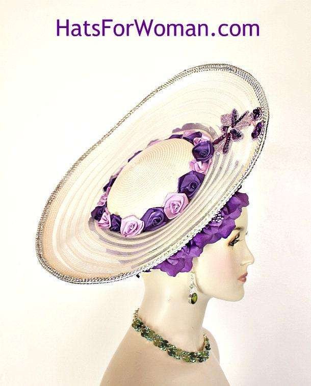 Haute Couture Designer Shaped Hats For Women, Ivory Purple Lavender Pillbox Statement Wedding Bridal Hat, NYFashionHats Millinery, Connie - Image 5