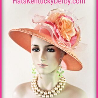 Couture Statement Peach Pink Wedding Hat For Women, Hats For Horse Races, Kentucky Derby Hat, Mother Of The Bride, NYFashionHats Millinery