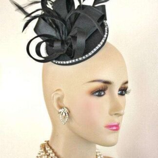 Black Satin Couture Designer Cocktail Hat Bridal Headpiece, Champagne Beige Fascinator, Metallic Silver Wedding Bridal Hat, NYFashionHats