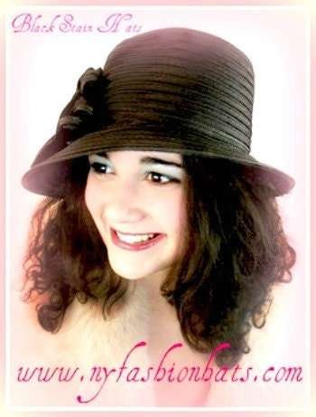 Women's Black Satin Designer Hat, Casual Or Formal Black Dress Hat, NY Fashion Couture Millinery, Hat Cap Headwear Apparel Women, Linda - Image 2
