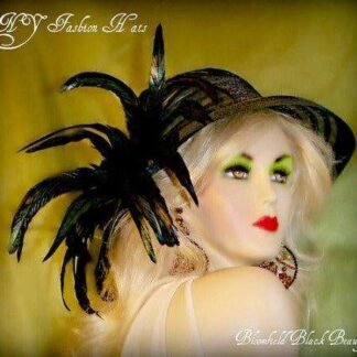 Couture Black Coque Feathered Designer Hat For Women, Custom Wedding Hat, Formal Church Temple Hat, NYFashionHats Millinery, Desire