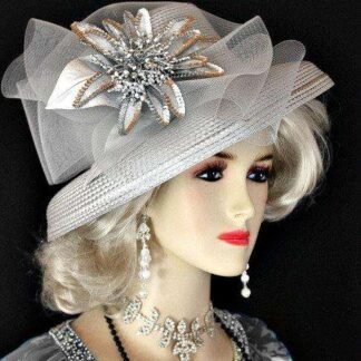 Ladies Silver Grey Occasion Wedding Fashion Hat, Women's Designer Hats Ls9