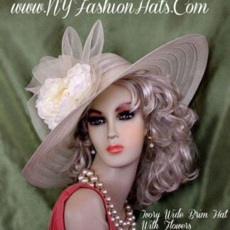 Kentucky Derby Hat, Hats For Horse Races, Beige Ivory Wide Brim Special Occasion Hat, Women's Designer Dress Hats, Formal Hat,