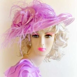 Lavender Purple Satin Bridal Wedding Hat, Elegant Dress Hat With Feathers, Hats For Horse Races, NYFashionHats, CoutureDesignerHats Connie