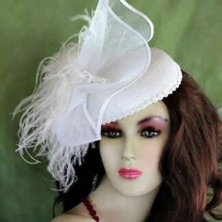 White Bridal Wedding Pillbox Cocktail Hat Fascinator, White Bridal Headpiece, Couture Designer Hats For Women, NYFashionHats Millinery, Dina
