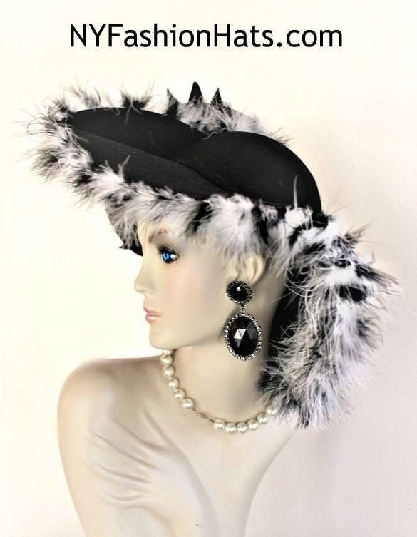 Women's Black White Haute Couture Zebra Winter Wool Hat, NYFashionHats - Image 2