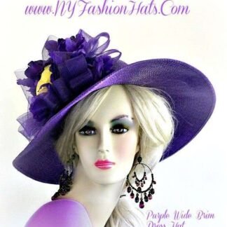 Haute Couture Purple Designer Luxury Statement Hat, Yellow Rose Of Texas, NYFashionHats, Hats For Horse Races, Formal Wedding Dress Hat