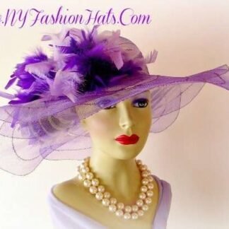 Kentucky Derby Hat, Lavender Purple Large Brim Hat With Feathers, Hats For Horse Races, CoutureDesignerHats, NYFashionHats, Wedding Hat, K12