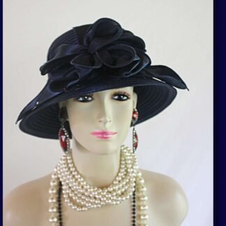 Women's Navy Blue Big Bow Designer Satin Dress Hat, Elegant Wedding Church Formal Sabbath Hat, Hats For Holidays, NYFashionHats Celia