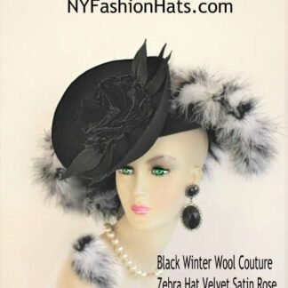 Women's Black White Haute Couture Zebra Winter Wool Hat, NYFashionHats