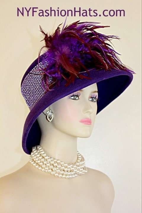 Couture Motf Premium Designer Hat Collection, Hats Purple Winter Wool Luxury Wedding Hat, Church Temple Formal Hat, NYFashionHats Nena