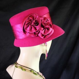 Hot Pink Winter Wool Dress Casual Urban Hat, Couture Designer Hats, Hats For Sabbath, Church Hats, NY Fashion Hats Millinery, Chaka