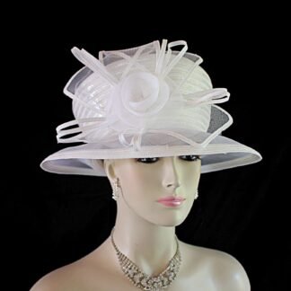 Women's Haute Couture White Sequin High Crown Designer Hat, Formal Wedding Bridal Hat, Sabbath Church Dress Hat, NYFashionHats Connie