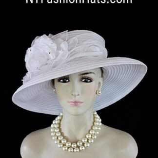 Women's Couture White Organza Satin Big Brim Wedding Hat, Bridal Headpiece, Hats For Brides, Hats For Horse Races, NYFashionHats Millinery
