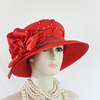 Women's Couture Satin Red Black Hat, Formal Designer Wedding Hat, Dress Hats For Sabbath, Elegant Church Hats, NYFashionHats Millinery, Lexi