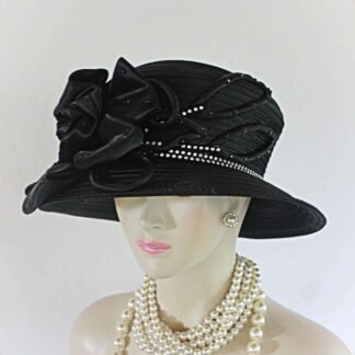 Women's Couture Black And White Satin Hat, Formal Designer Wedding Hat, Dress Hats For Sabbath, Church Hats, NYFashionHats Millinery, Pattie