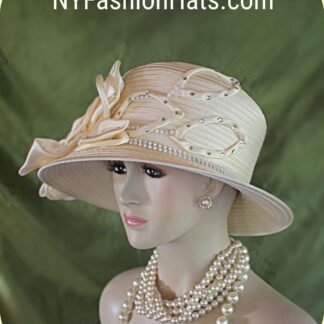 Women's Couture Ivory Champagne Beige Wedding Bridal Hat, Mother Of The Bride Hats, Sabbath Dress Hat, Church Hats, NYFashionHats Britney
