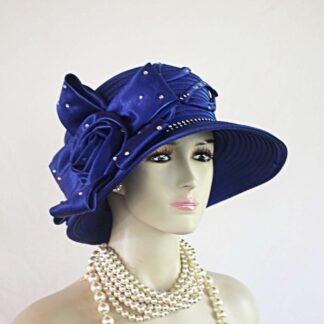 Women's Couture Royal Blue And Black Satin Hat, Formal Designer Wedding Hat, Dress Hats For Sabbath, Church Hats, NYFashionHats Millinery