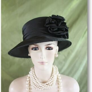 Black Slant Small Brim Satin Dress Hat, Couture Designer Hats, Hats For Sabbath, Church Wedding Funeral Hat, NY Fashion Hats Millinery, LuLu