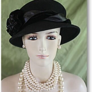 Black Satin Velvet Wool Dress Hat, Couture Designer Hats, Hats For Sabbath, Church Occasion Hats, NY Fashion Hats Millinery, Alexandra