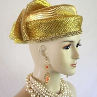 Metallic Gold Lame Pillbox Dress Hat, Couture Designer Hats, Hats For Sabbath, Church Wedding Holiday Hat, NY Fashion Hats Millinery, Vicki