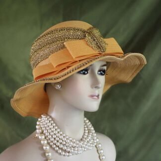 Women's Couture Designer Hat, Women's Antique Yellow Metallic Gold Formal Wedding Hat, Sabbath Dresss Hat, Church Hats, NYFashionHats Alexa