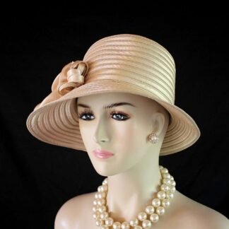 Beige Satin Casual Or Dress Fashion Hat For Women, Formal Wedding Church Hat, NYFashinHats Millinery Headwear Apparel, Urban Wear, Ella
