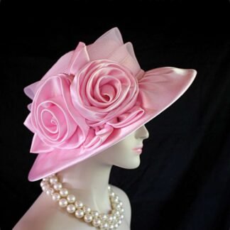 Women's Couture Pink Satin Straw Wedding Hat, Bridal Headpiece, Hats For Brides, Mother Of The Bride Hat, Formal Dress Hats, NYFashionHats