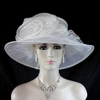 Women's Classic Couture White Organza Big Brim Wedding Hat, Bridal Headpiece, Hats For Brides, Hats For Horse Races, NYFashionHats Millinery