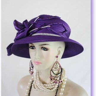 Women's Couture Satin Purple White Hat, Formal Designer Wedding Hat, Hats For Sabbath, Church Hats, NYFashionHats Millinery, Alexandra