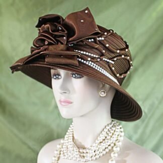 Women's Couture Brown And White Satin Hat, Formal Designer Wedding Hat, Dress Hats For Sabbath, Church Hats, NYFashionHats Millinery, Page
