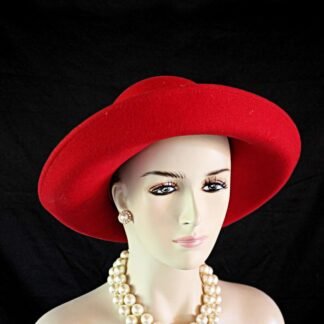 Red Wool Dress Casual Urban Bowler Derby Style Hat, Couture Designer Hats, Hats For Sabbath, Church Hats, NY Fashion Hats Millinery Electra