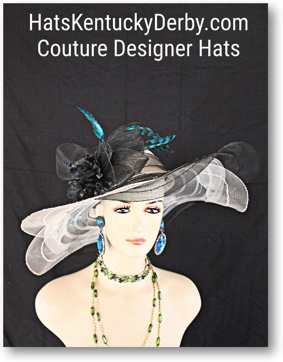 Kentucky Derby Hat Black Cream Ivory, Designer Hats For Horse Races, Formal Wedding Hat Headpiece, NY Fashion Hats Exclusive Dress Millinery - Image 8