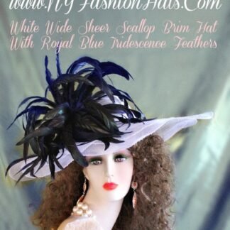 Kentucky Derby Hats, White Royal Blue Formal Wedding Hat, Hats For Horse Races, CoutureDesignerHats, NYFashionHats, Formal Church Hat, K4901