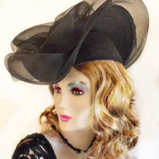 Black Pillbox Formal Dress Hat With Bowing, Wedding Bridal Hat, Church Temple Hat, Funeral Hats, Hats For Horse Races, CoutureDesignerHats