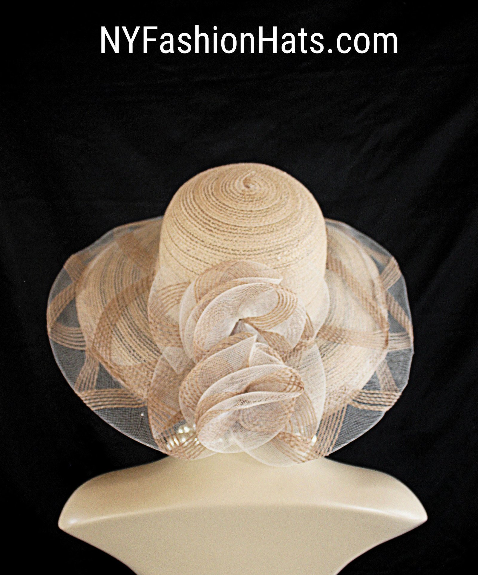 Camel Taupe Beige Brown Wide Big Brim Hat, CoutureDesignerHats, Hats For Horse Races, Kentucky Derby Hats, Designer Dress Fashion Hat Women - Image 9