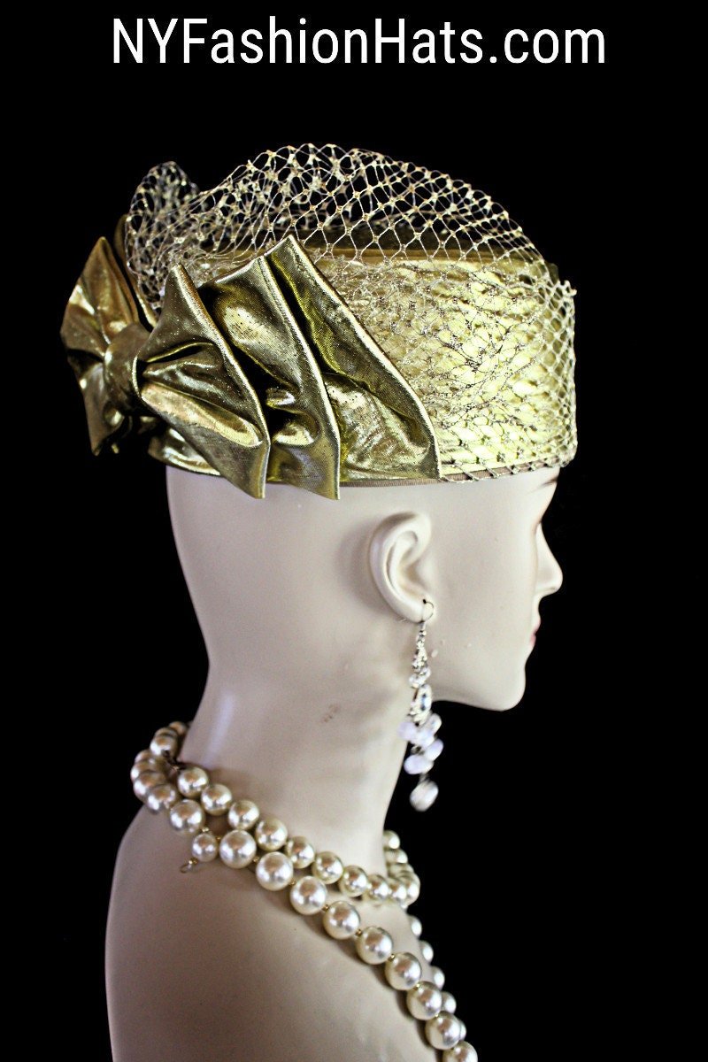 Metallic Gold Wedding Pillbox Bridal Hat, Formal Hats Brides, Church Dress Hat, NYFashionHats, CoutureDesignerHats, Mother Of The Bride Hat - Image 6