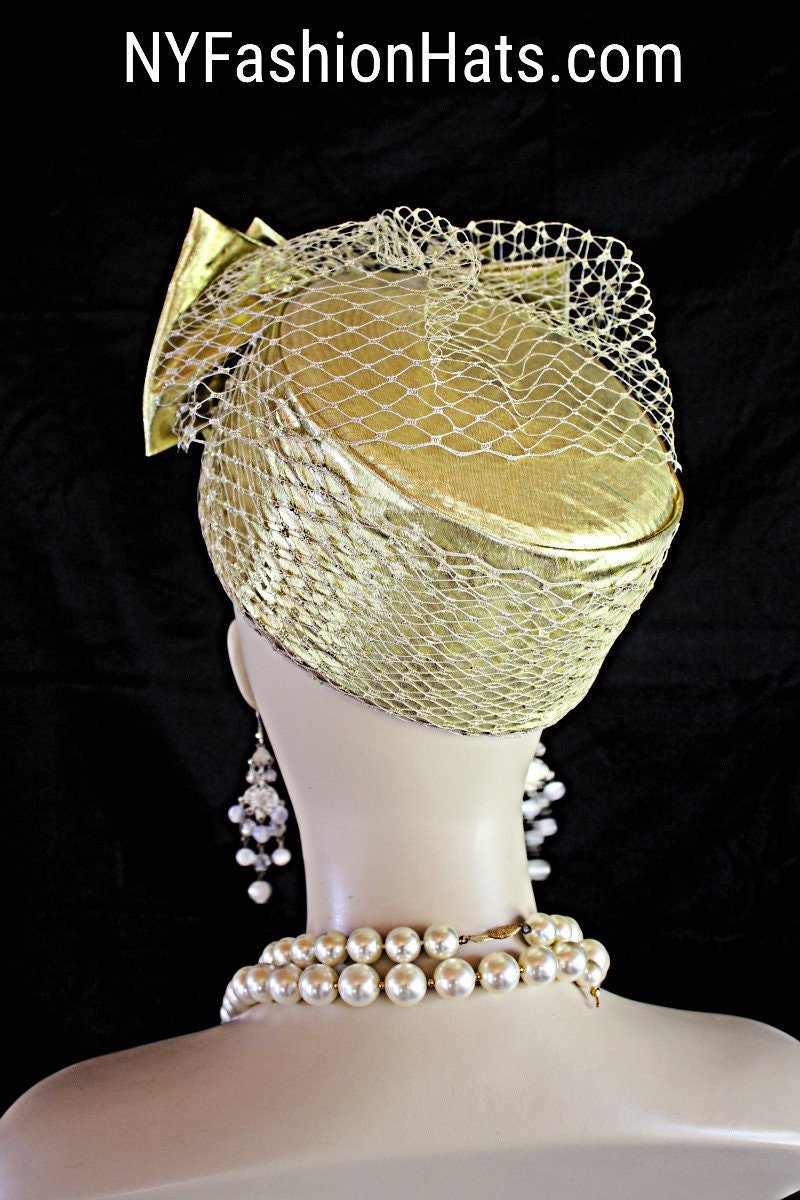 Metallic Gold Wedding Pillbox Bridal Hat, Formal Hats Brides, Church Dress Hat, NYFashionHats, CoutureDesignerHats, Mother Of The Bride Hat - Image 7