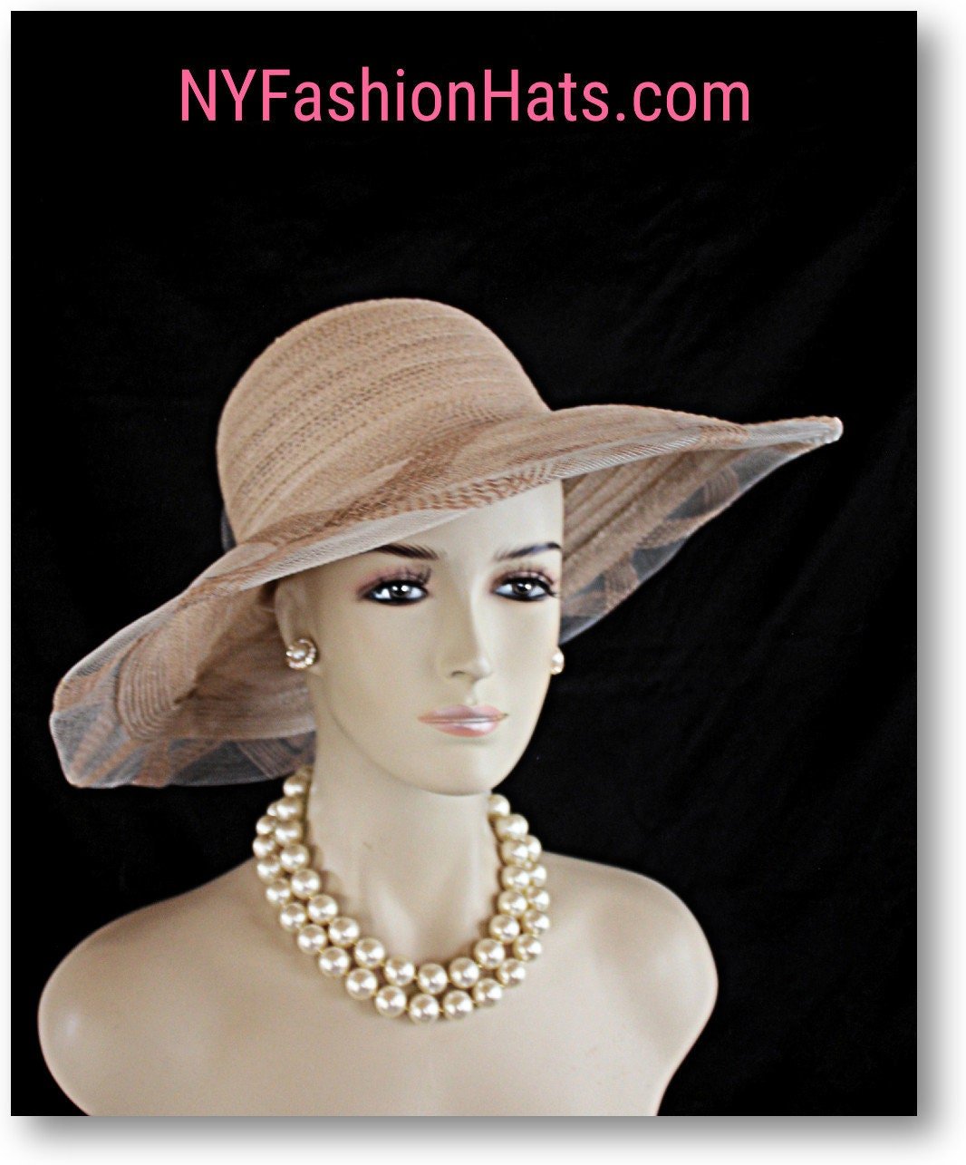Camel Taupe Beige Brown Wide Big Brim Hat, CoutureDesignerHats, Hats For Horse Races, Kentucky Derby Hats, Designer Dress Fashion Hat Women - Image 6