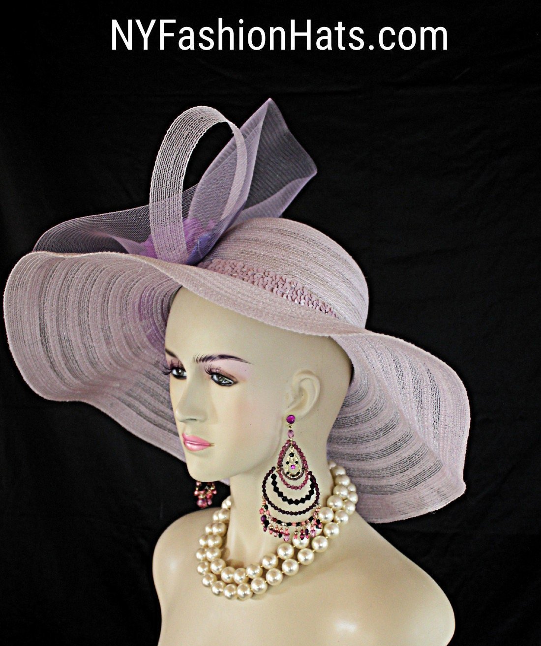 Women's Couture Designer Dress Hats, Dusty Purple Big Brim Wedding Bridal Hat, Hats For Horse Races, NYFashionHats Custom Millinery, Athena - Image 6